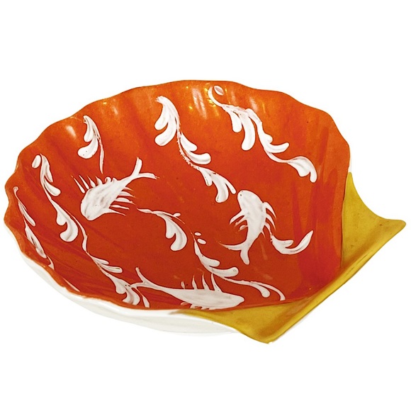 VINTAGE Fitz & Floyd Limoges Porcelain Hand-Painted Koi Fish Shell Trinket Dish - Picture 2 of 5